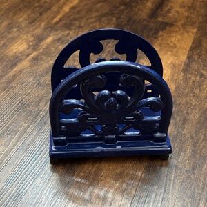 Cast Iron Enamel Napkin Holder Cobalt Blue Heavy